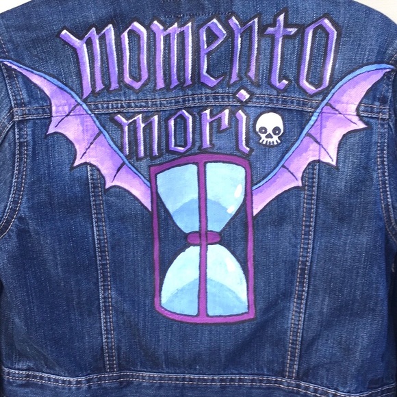 Momento Mori Winged Hourglass Hocus Pocus Cemetery Inspired Custom Jean Jacket - Picture 9 of 15